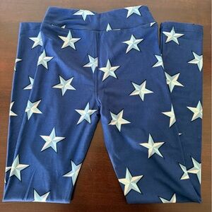 LulaRoe 4th of July Kids Leggings Blue with white/blue stars- L/XL
